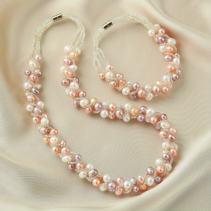 Freshwater Cultured Pearl Necklace Bracelet Set
