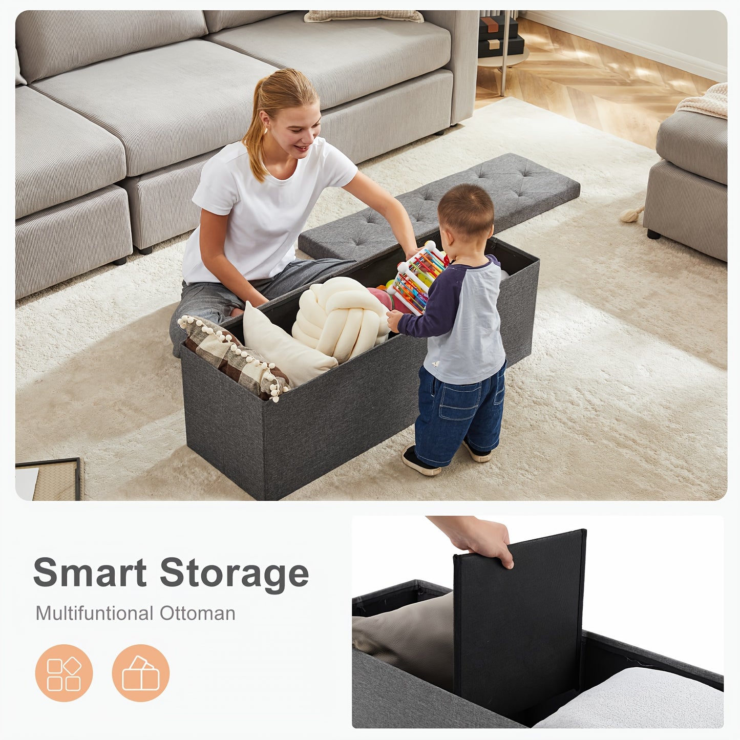 Multi-Functional Foot Rest with End of Bed Storage Space