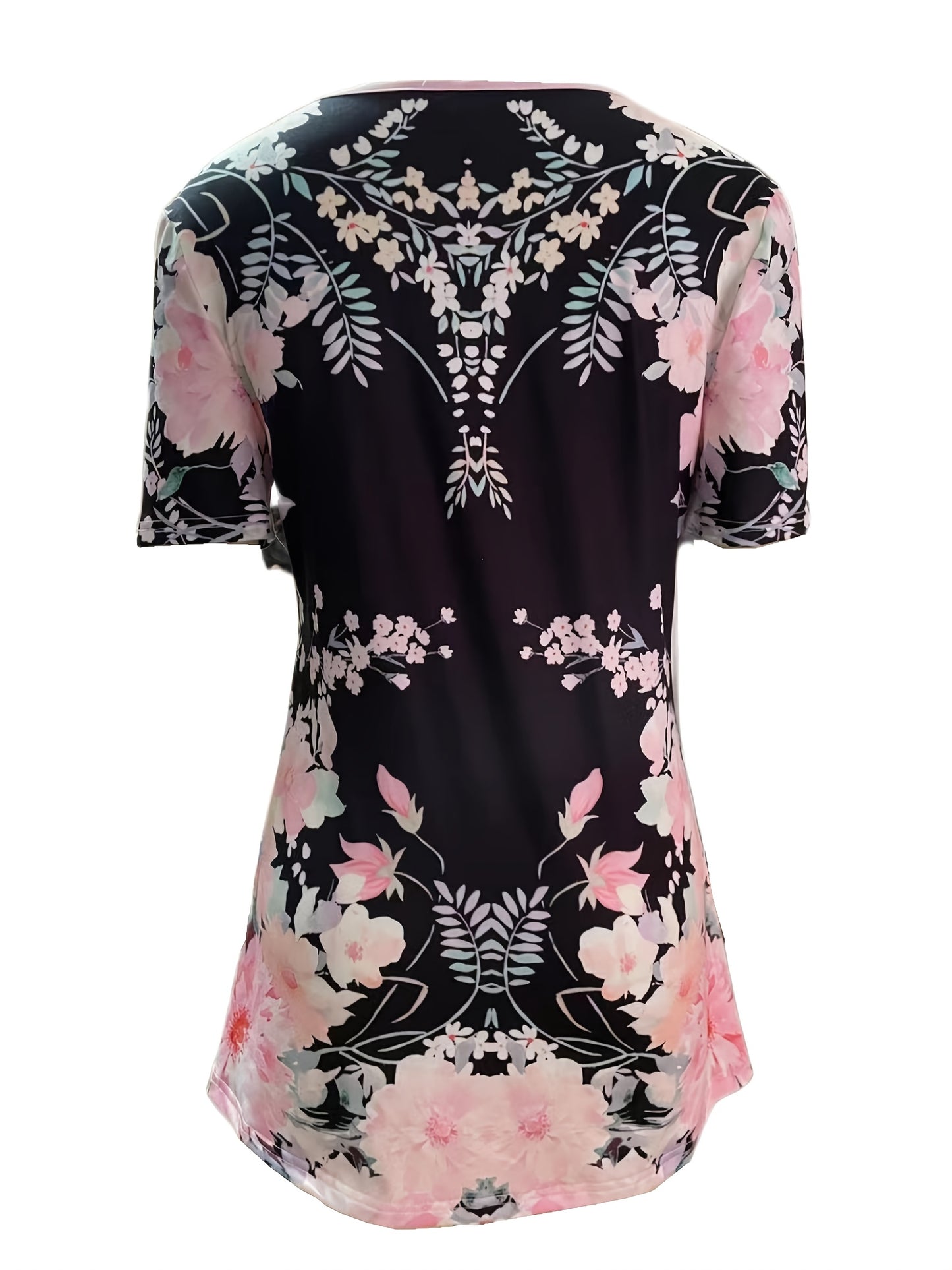 Floral Print Layered V-Neck T-Shirt