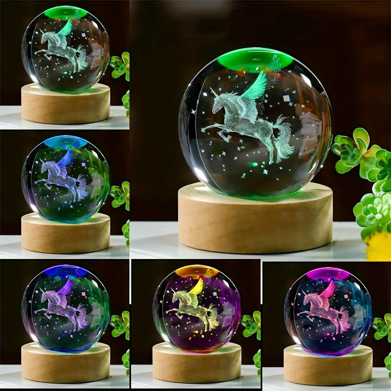 Engraved Unicorn Figurine Crystal Ball Night Light