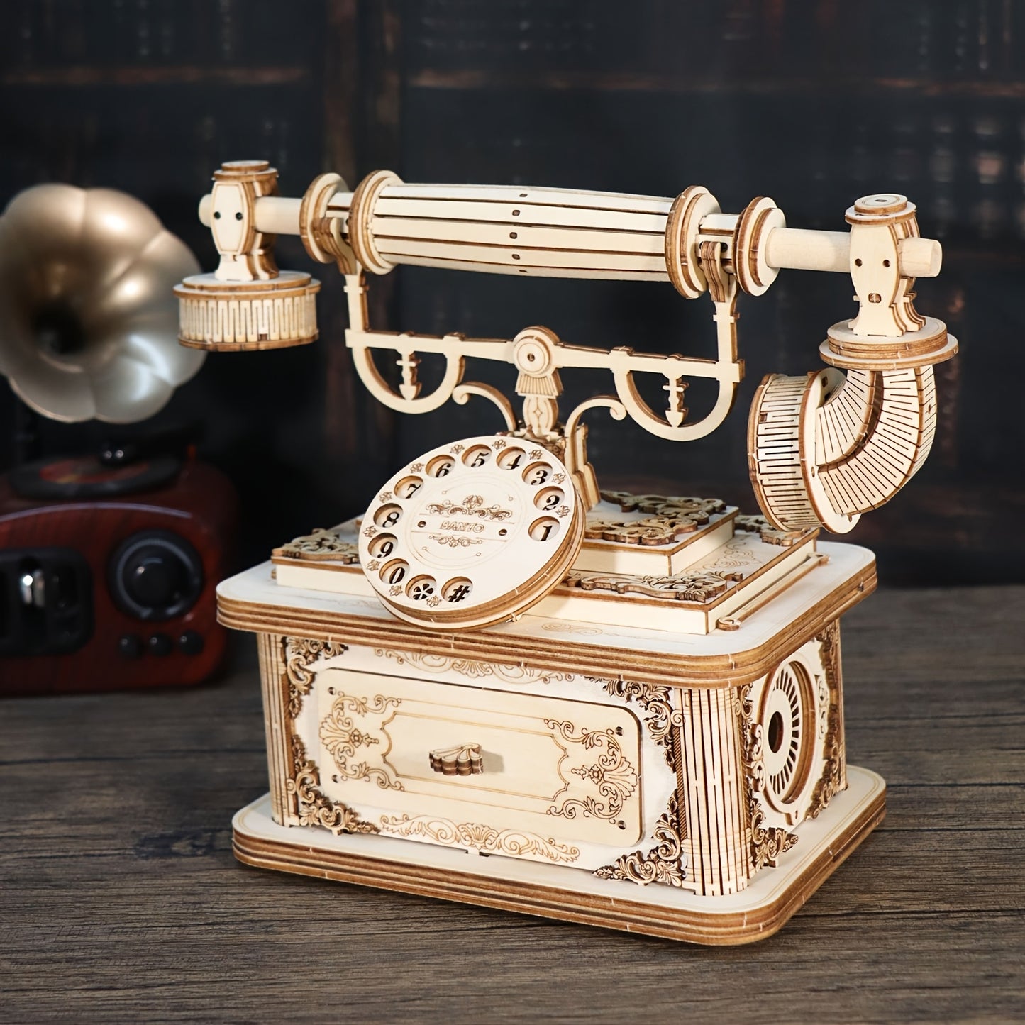 3D Wooden Puzzle for Adults Retro Telephone