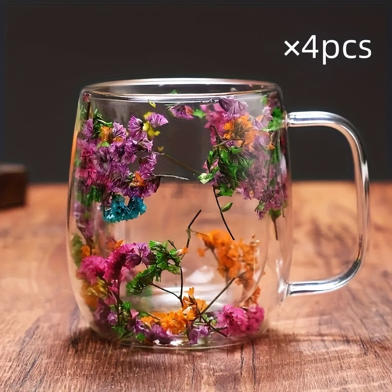 4pcs, Flowers Inside Glass Coffee Mug