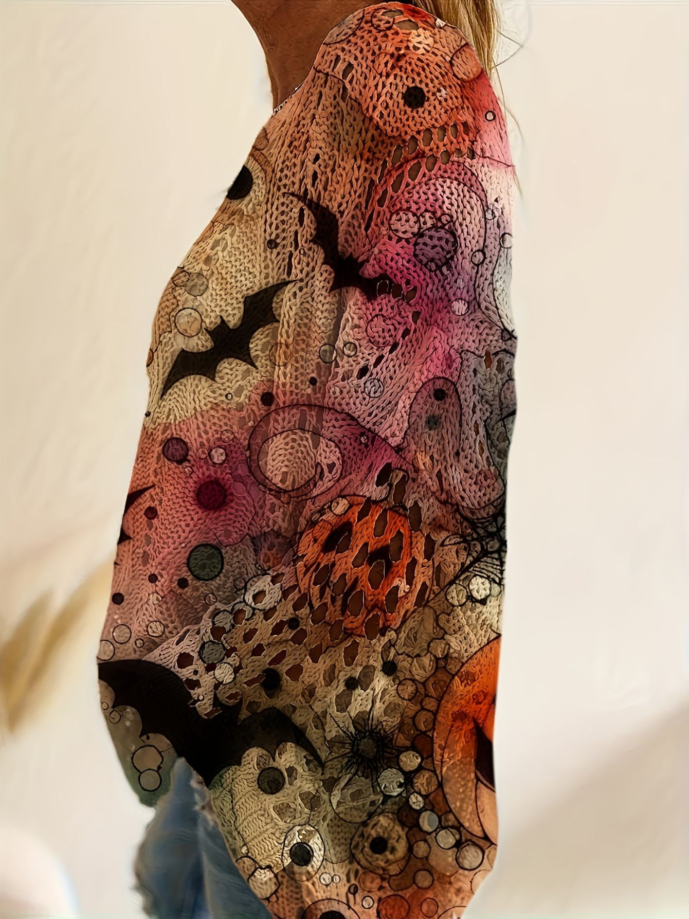 Bat & Pumpkin Print Casual Blouse for Halloween