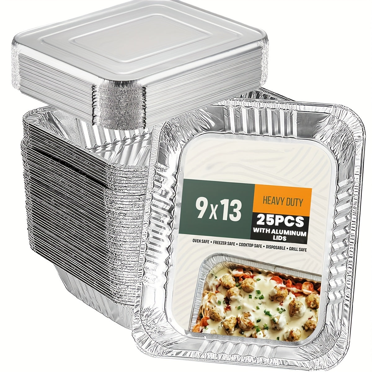 25pcs Heavy Duty Aluminum Foil Pans with Lids