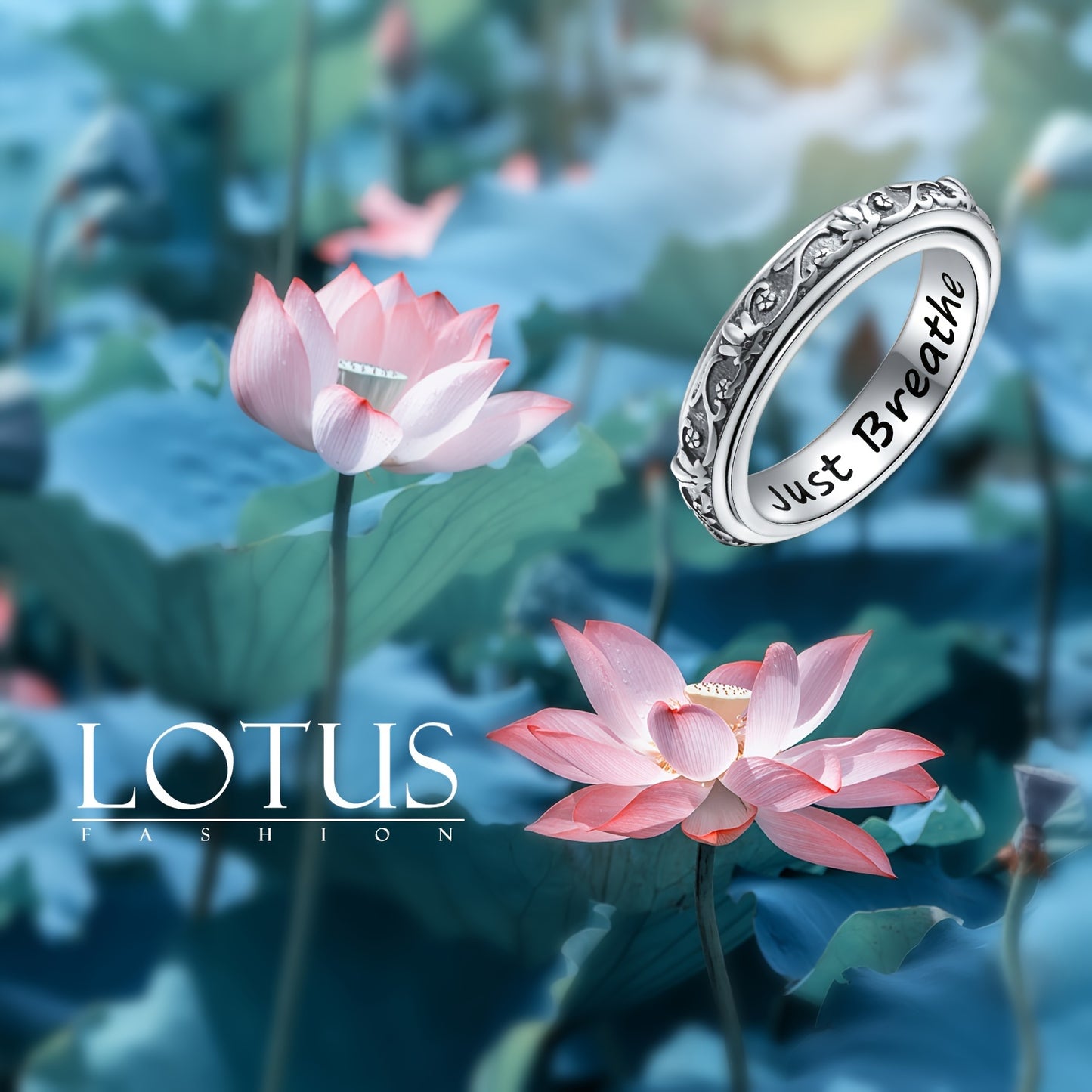 Sterling Silver Lotus Flower Fidget Ring