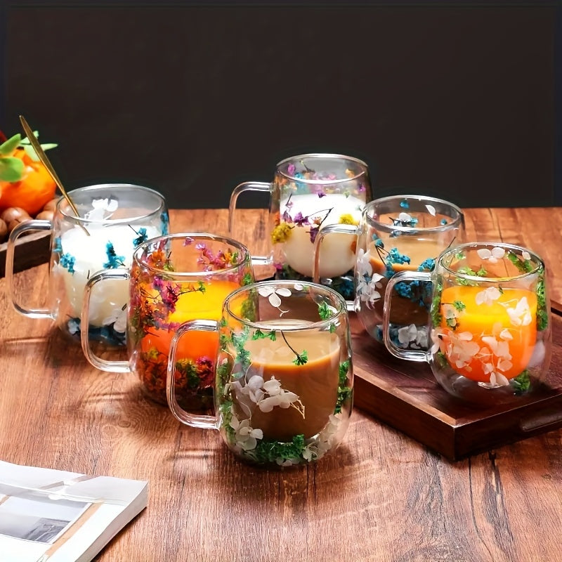 4pcs, Flowers Inside Glass Coffee Mug