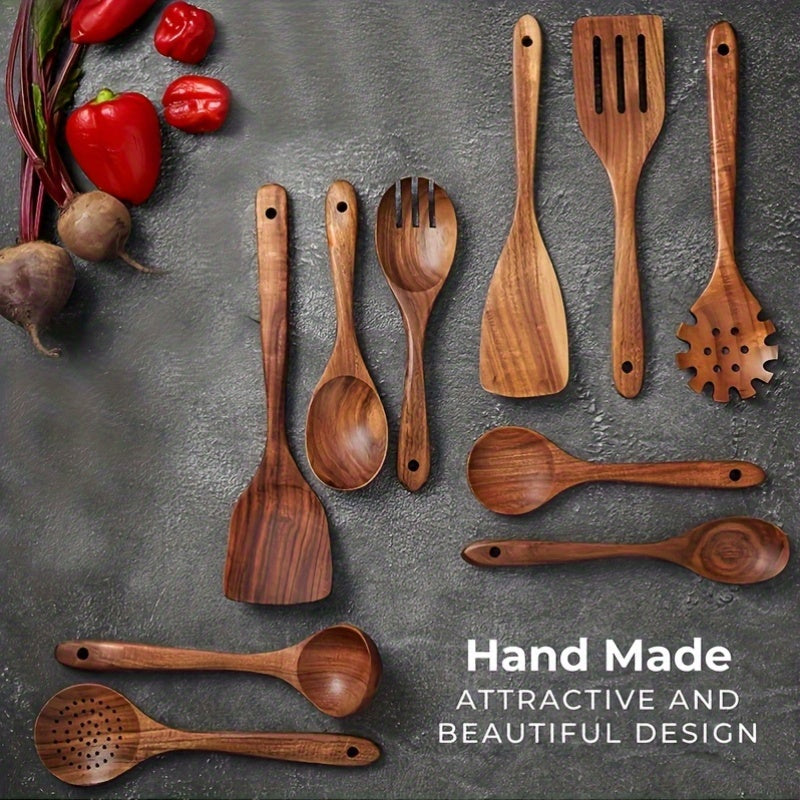 10pcs Non-stick Teak Cookware Set