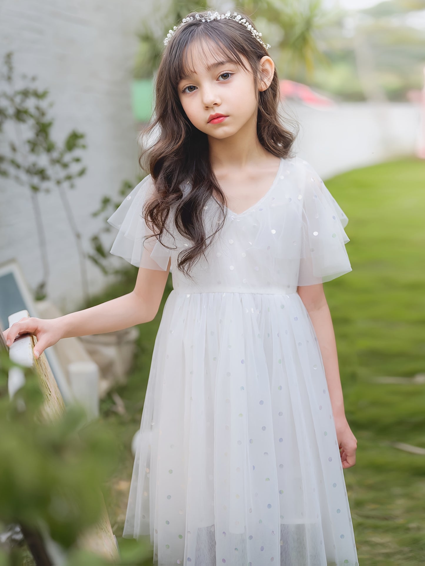 Girls Tulle Dress Flutter Sleeve