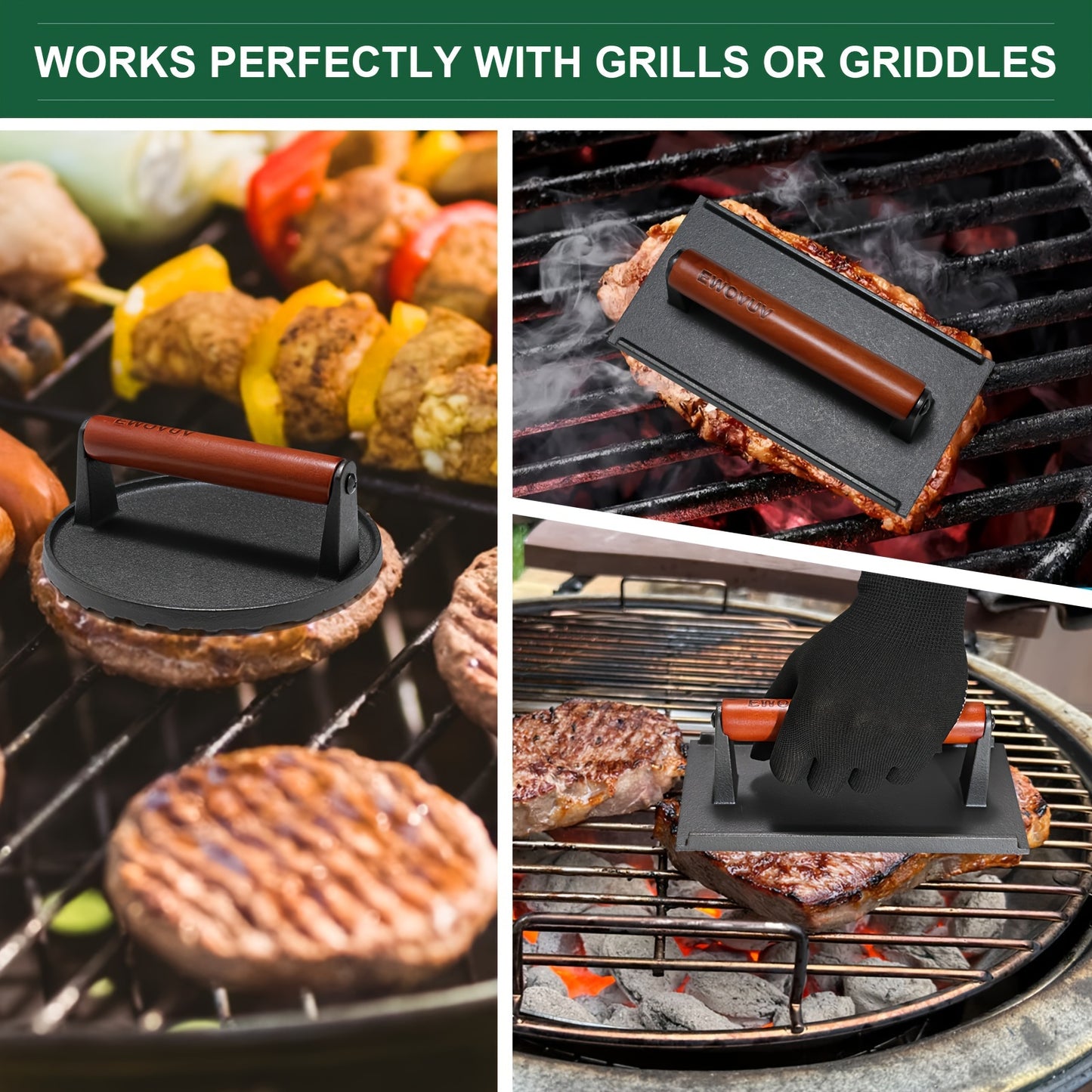 2pcs Burger Press Heavy-Duty Cast Iron