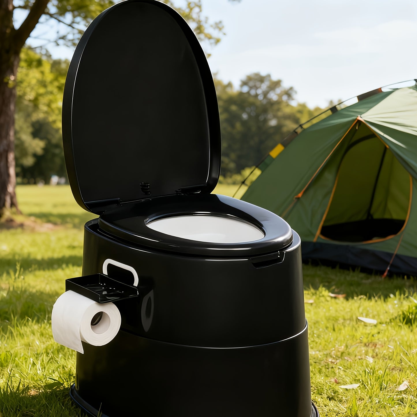 Portable Toilet With Removable Waste Bucket And Tissue Holder