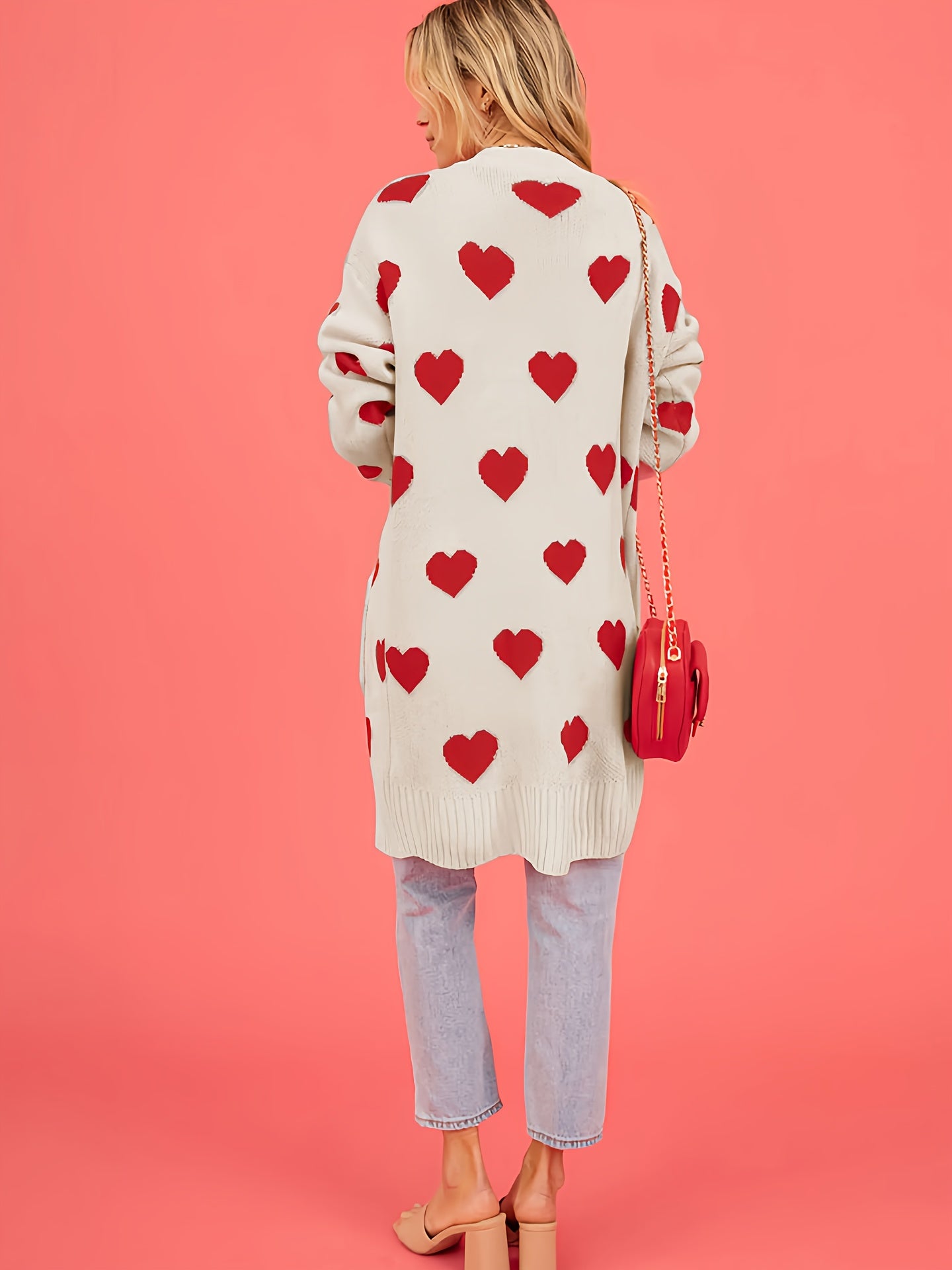 Women's Elegant Heart Jacquard Cardigan