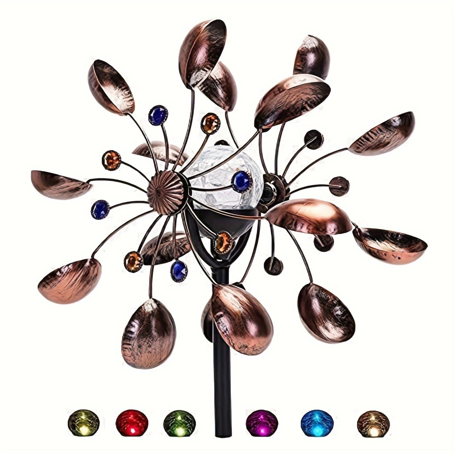 Solar-Powered Wind Spinner with Multi-Color LED Lights