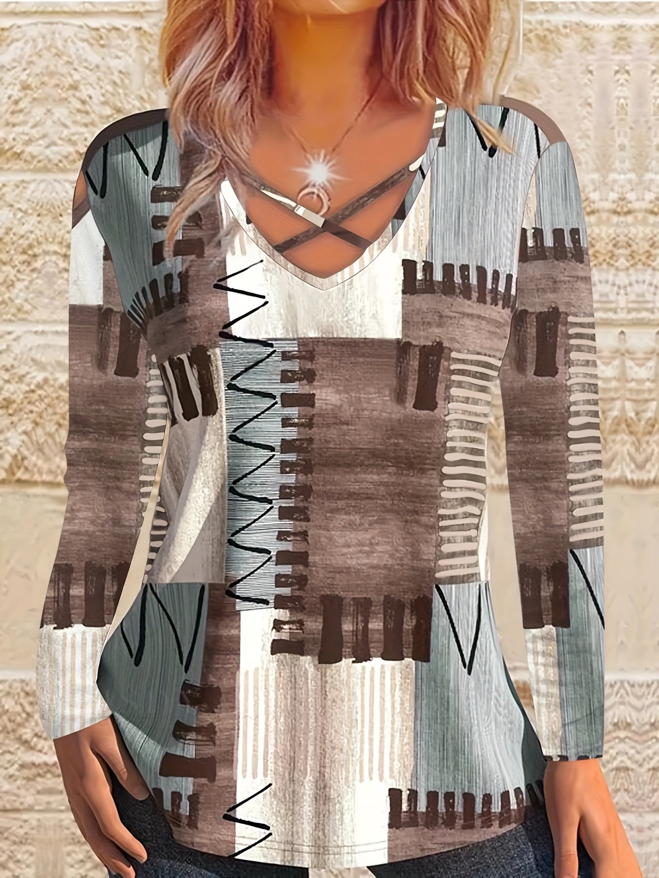Patchwork Print Cross Tie T-Shirt