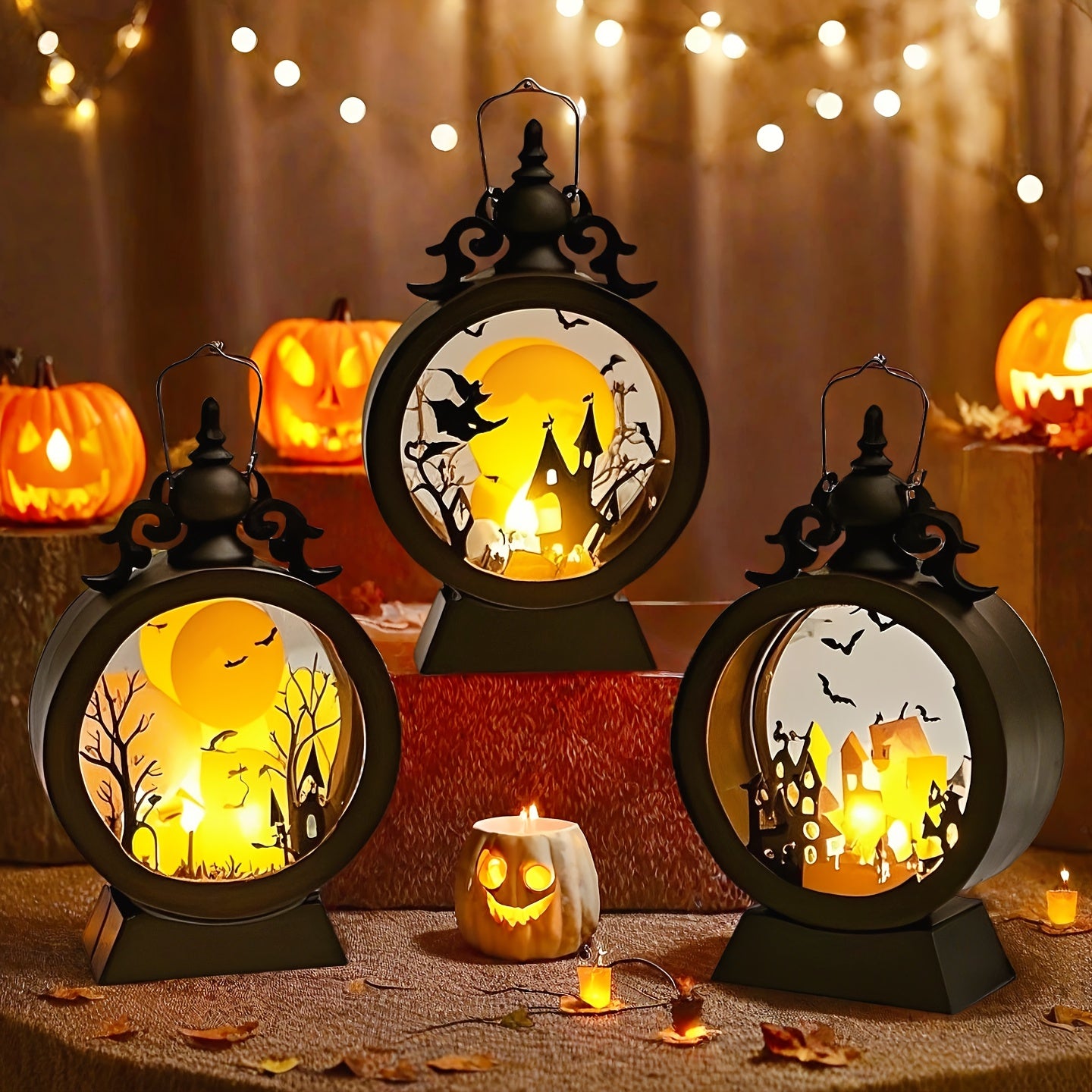 Set Of 3 Halloween Table Lamp with Flickering LED Light