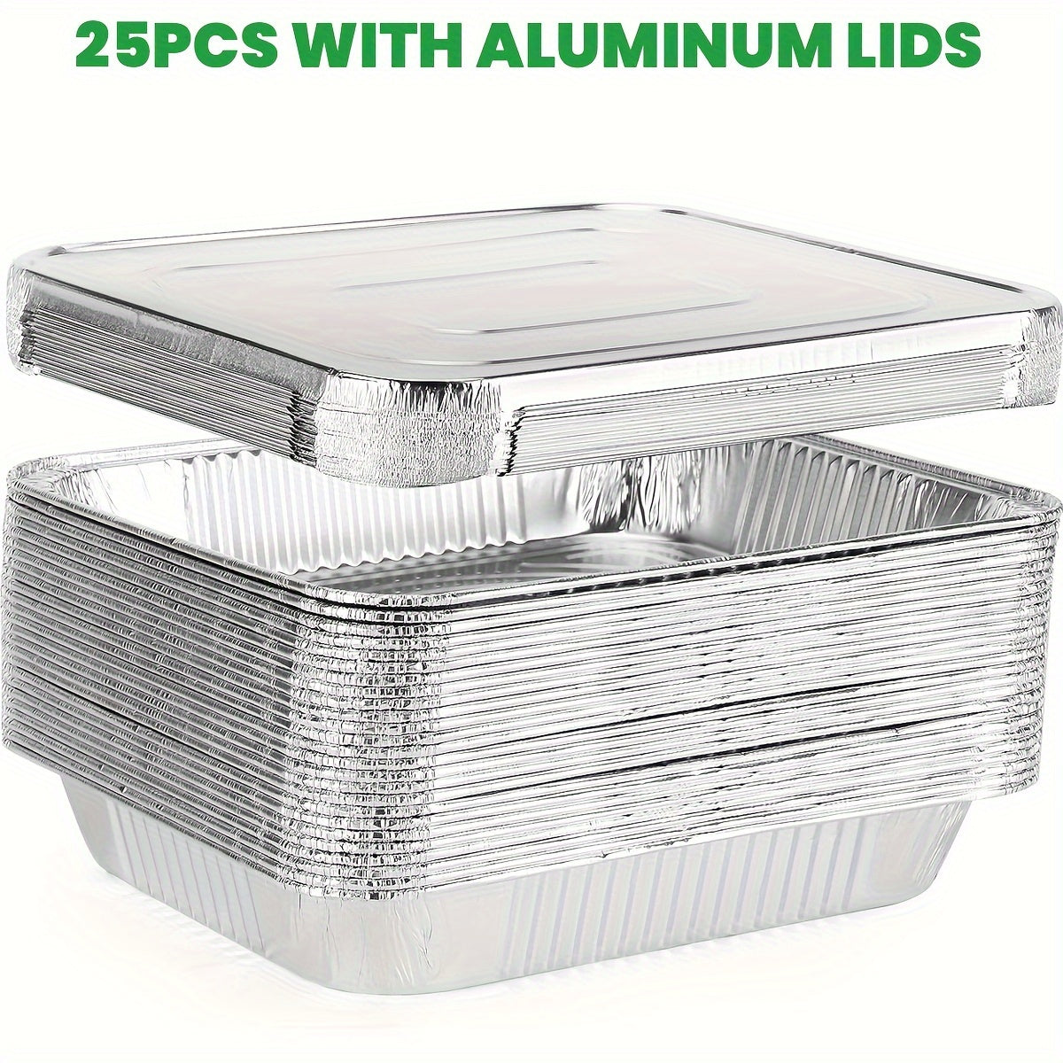 25pcs Heavy Duty Aluminum Foil Pans with Lids