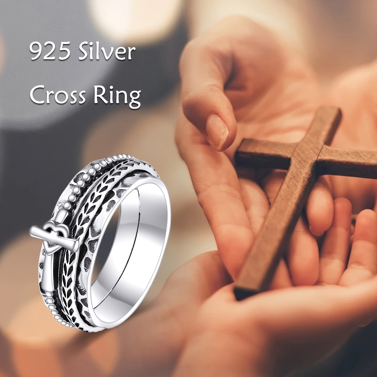 Spinner Rings for Women or Men Sterling Silver Cross