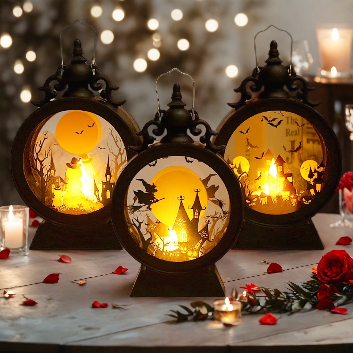 Set Of 3 Halloween Table Lamp with Flickering LED Light