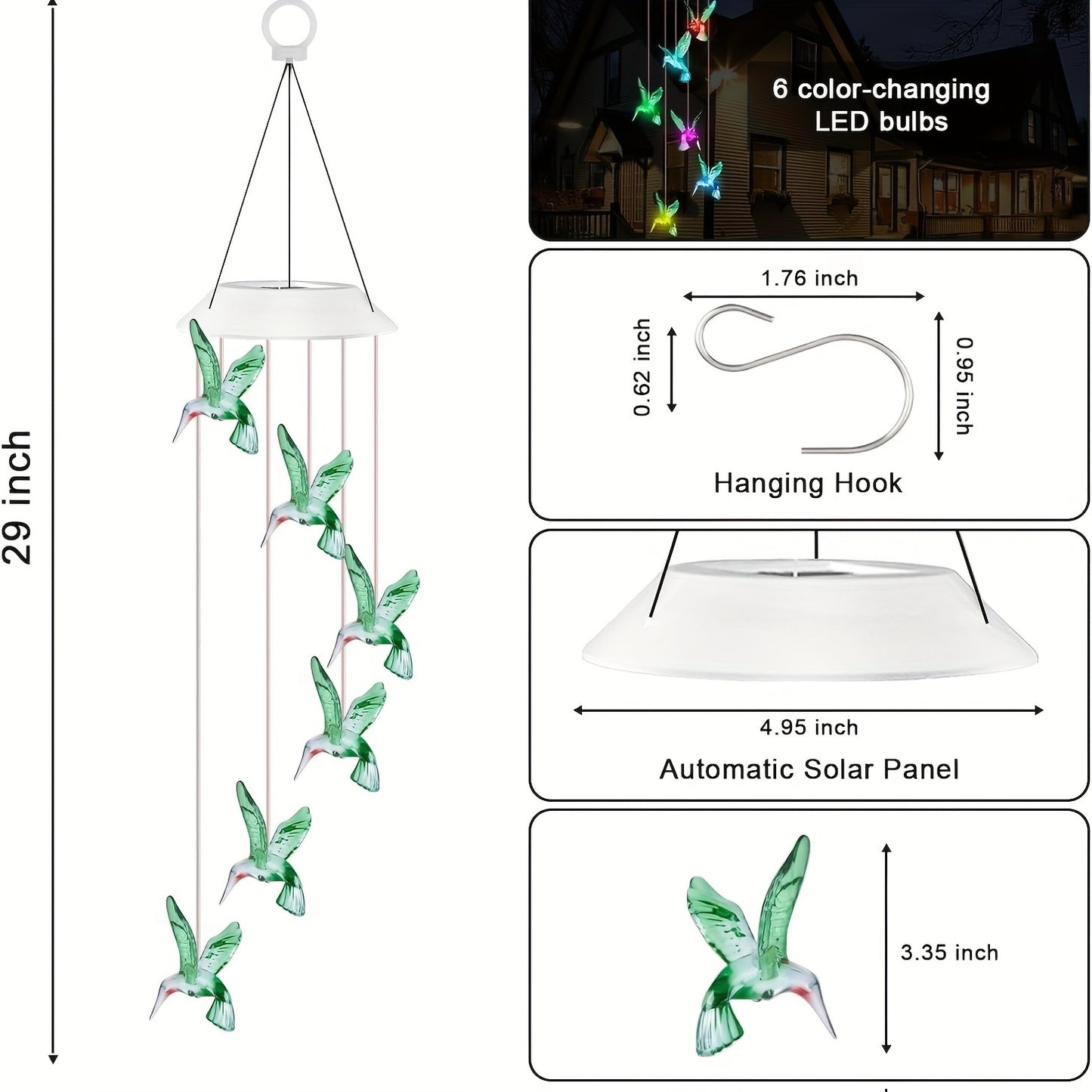 Color Changing Solar Hummingbird Wind Chime