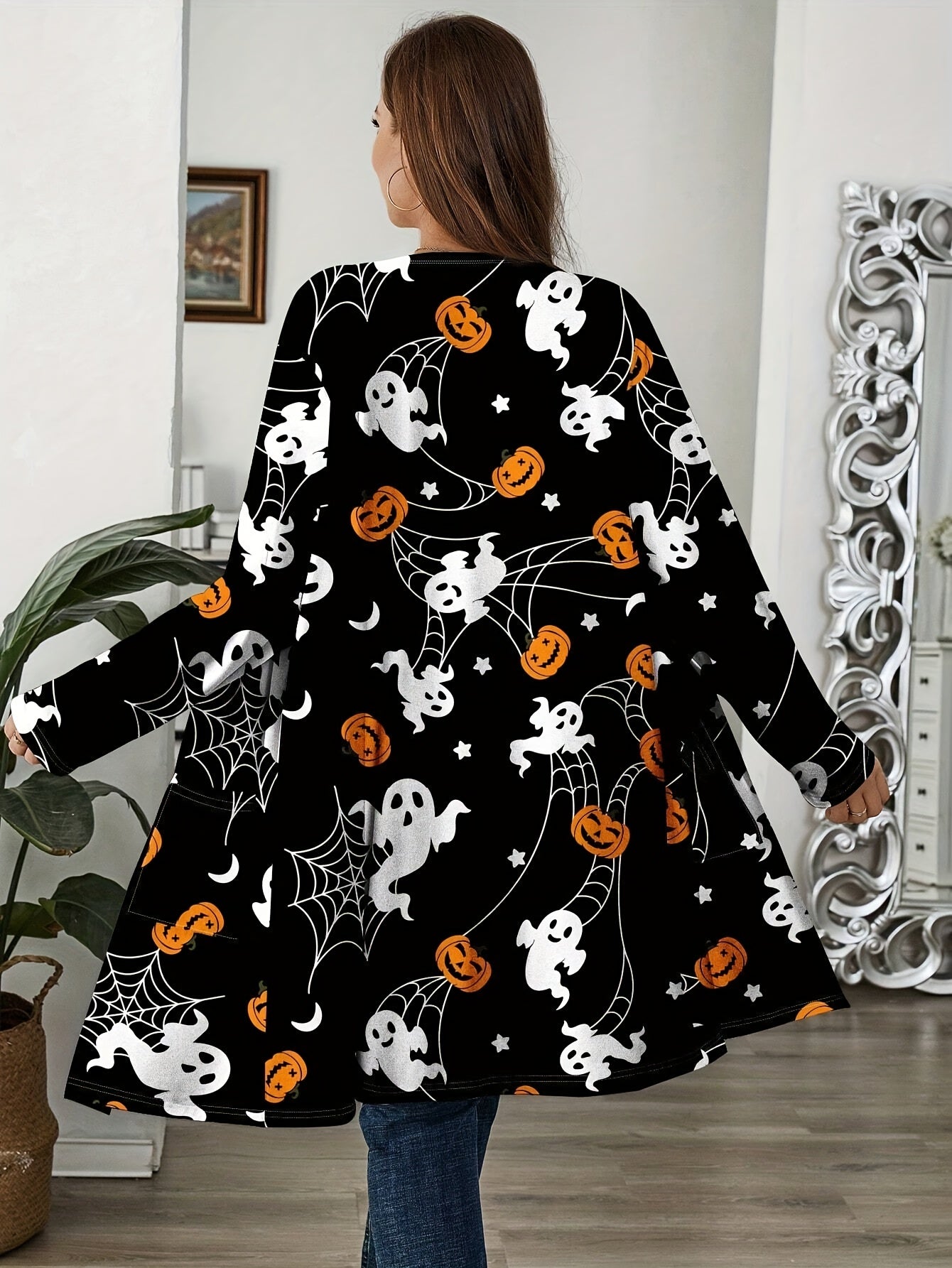 Halloween Pumpkin & Bat Printed Cardigan