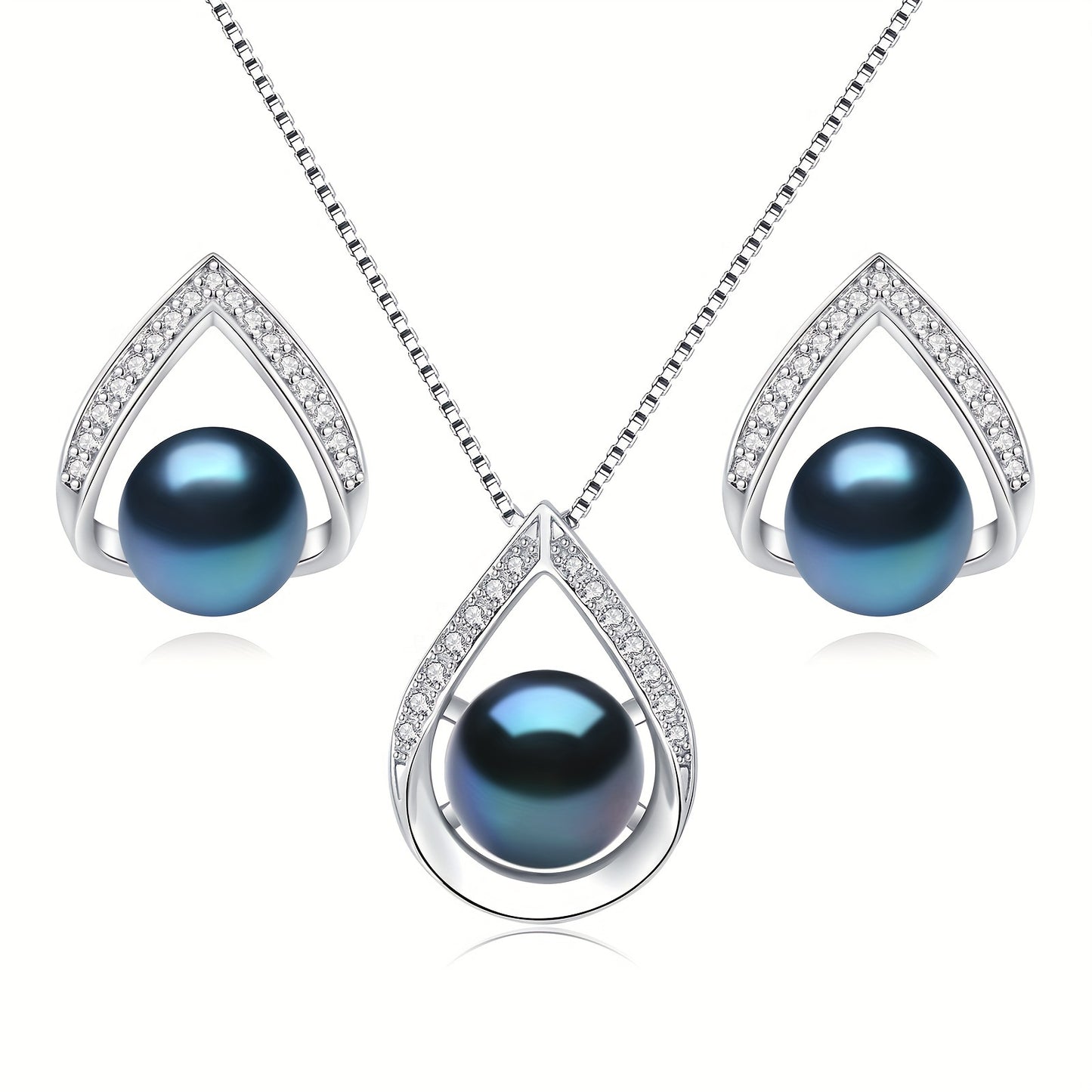 Cultured Black and White Pearls Necklace And Earrings Set