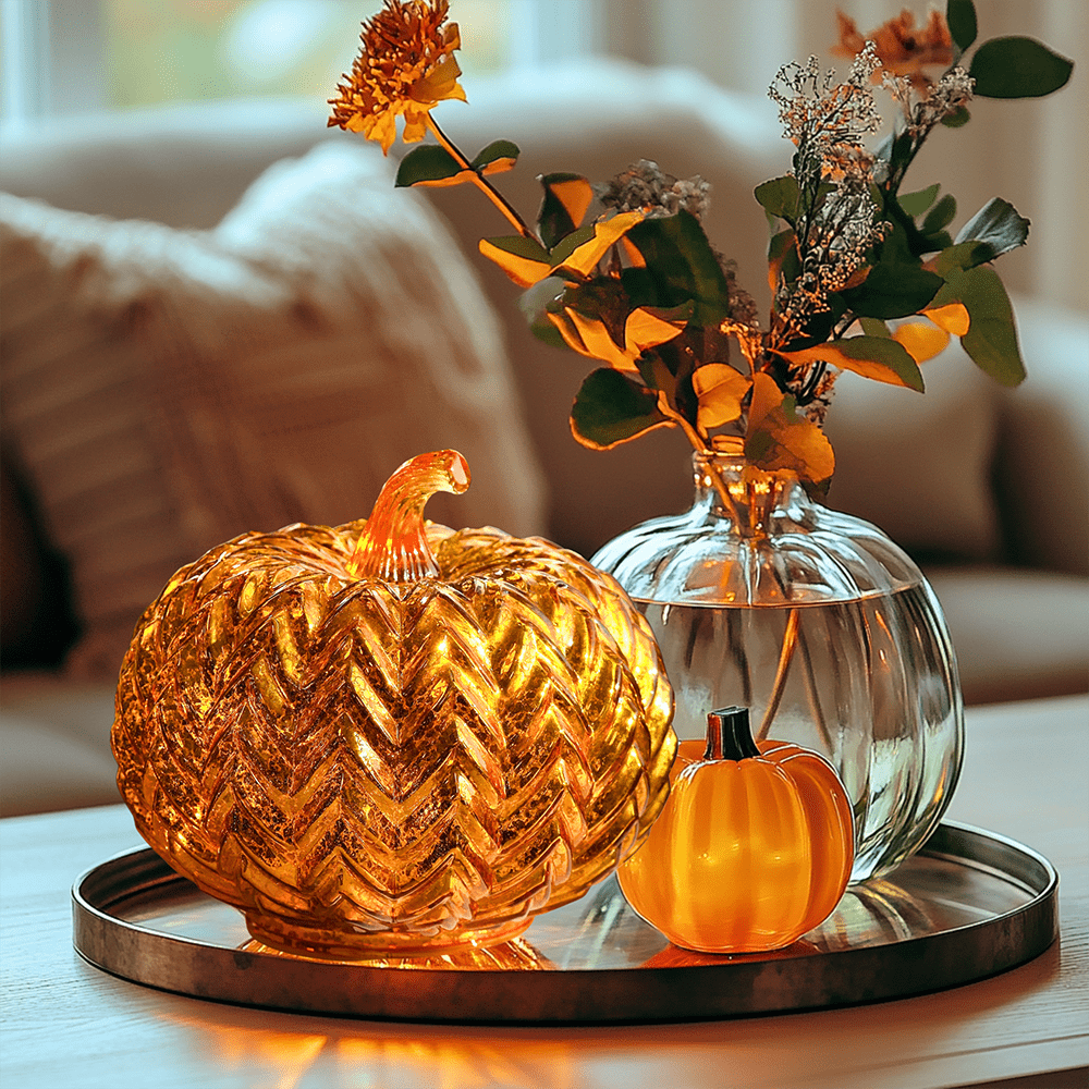 Glass Pumpkin Lighted Centerpiece