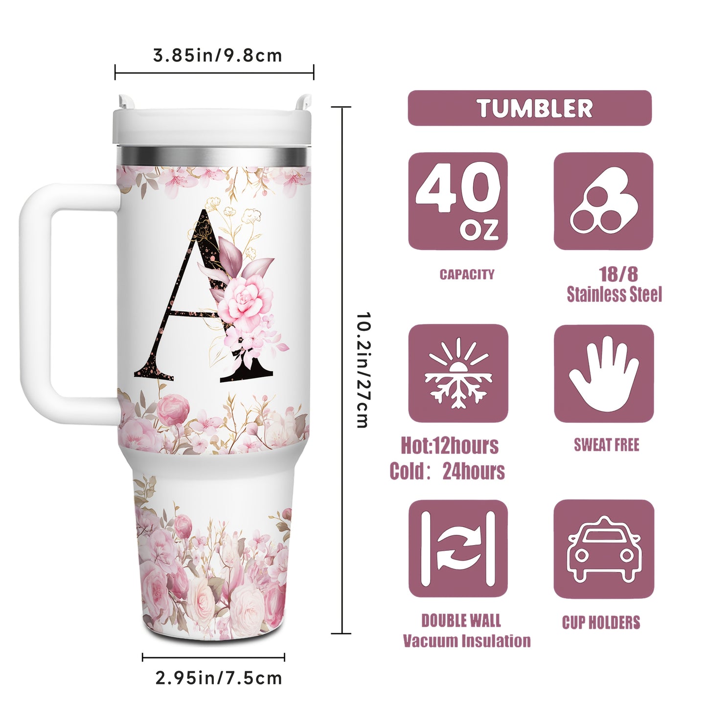 40oz Multicolor A-Z Stainless Tumbler