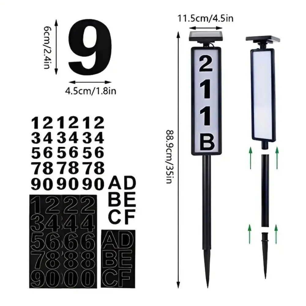 Solar Light House Number Sign With Pole Mount