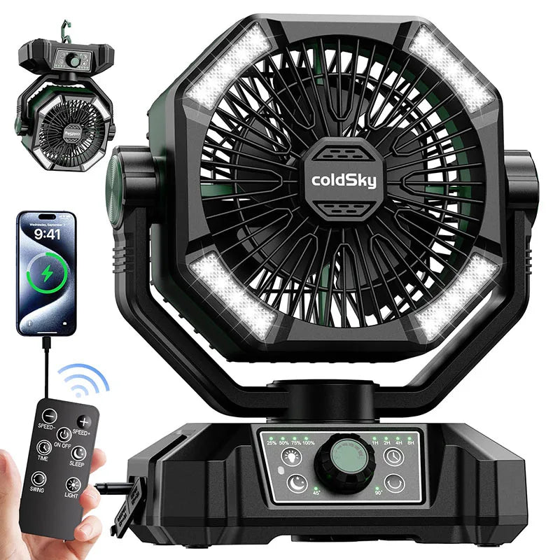Battery Camping Fan with 4 LED Lantern