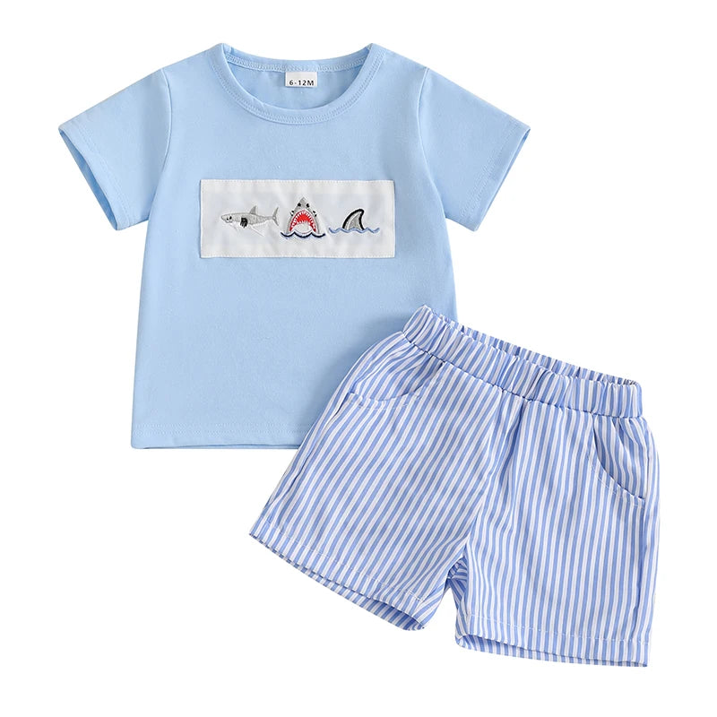 Cute Baby Boy Embroidery Shorts Set