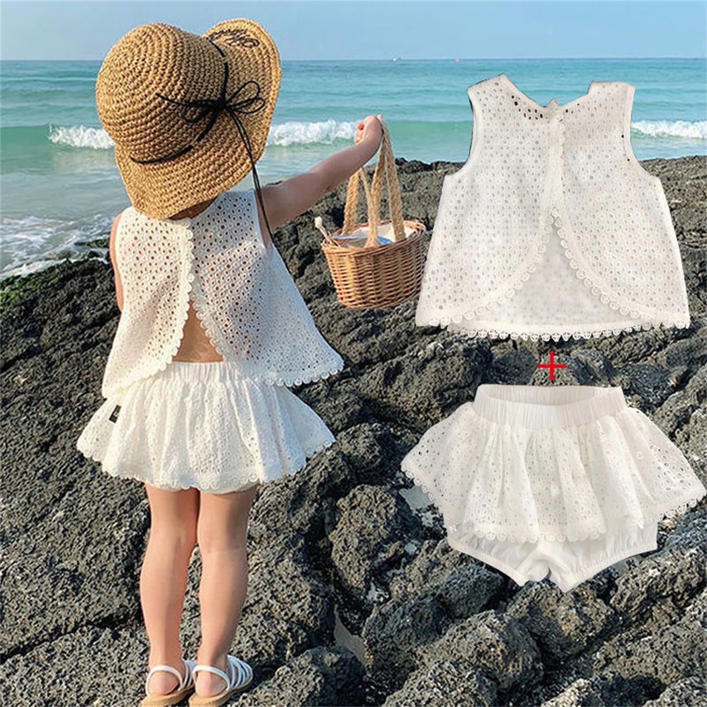 Girls Hollow Lace Suit
