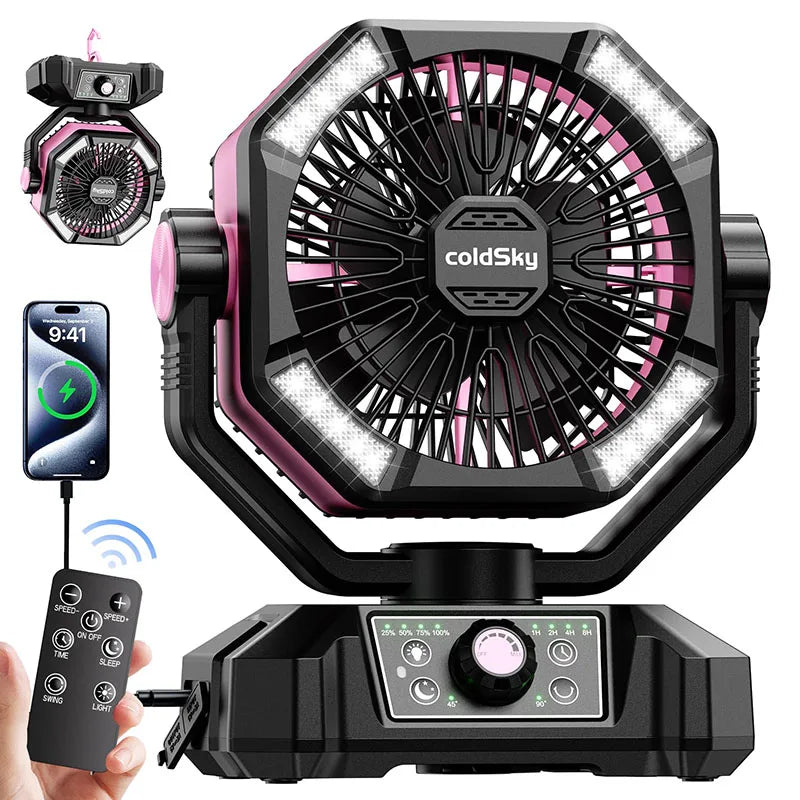 Battery Camping Fan with 4 LED Lantern