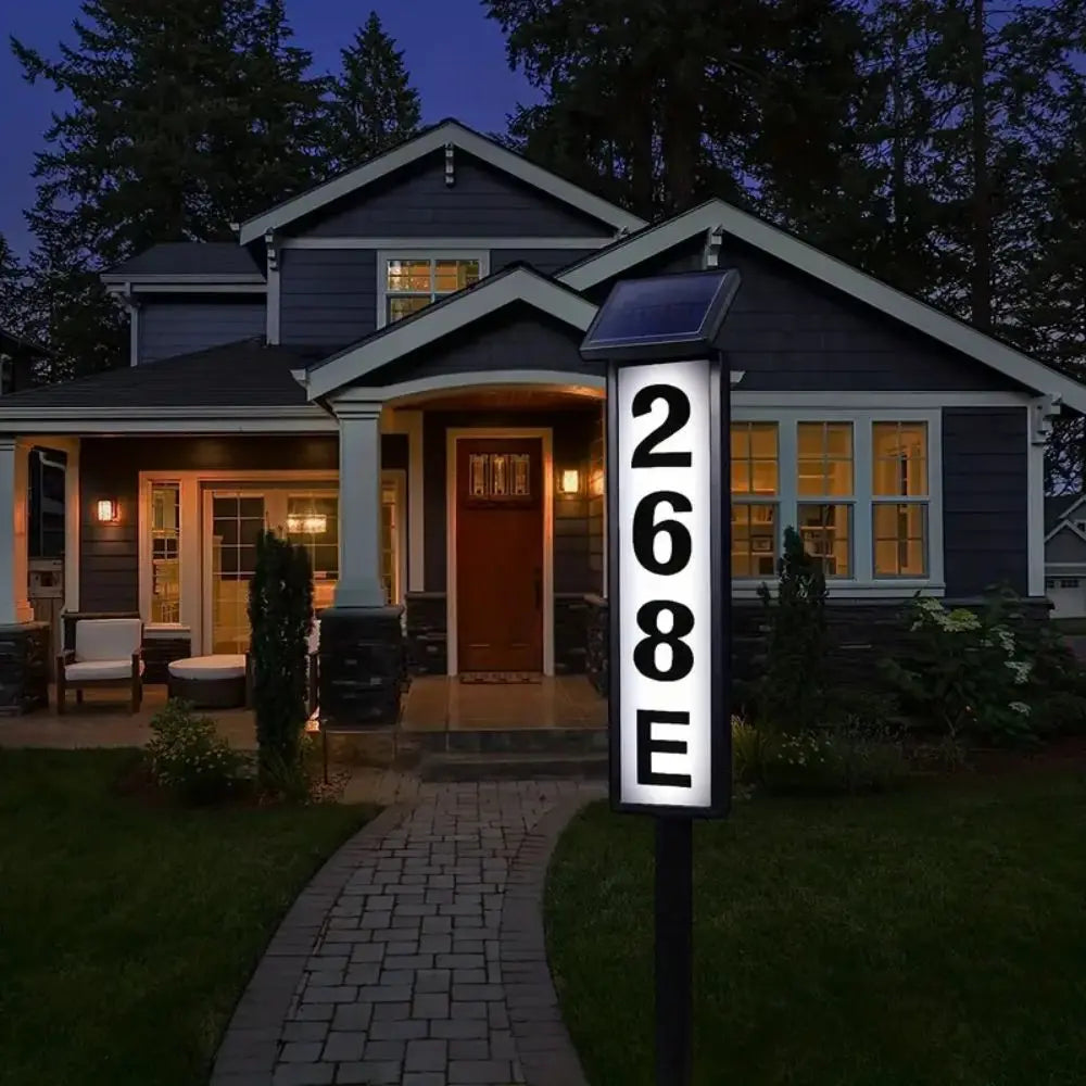 Solar Light House Number Sign With Pole Mount