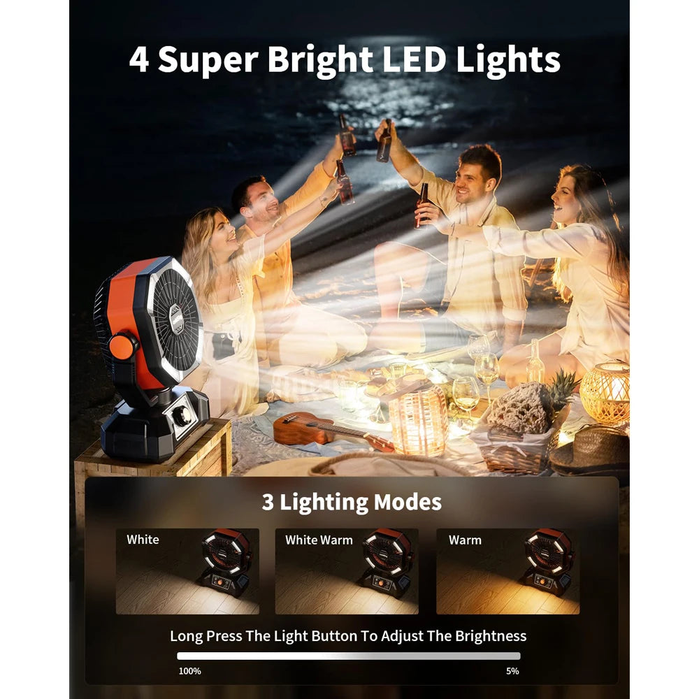 Battery Camping Fan with 4 LED Lantern