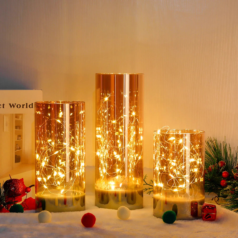 3Pcs Glass Flameless Candles with 8-Key Remote Control