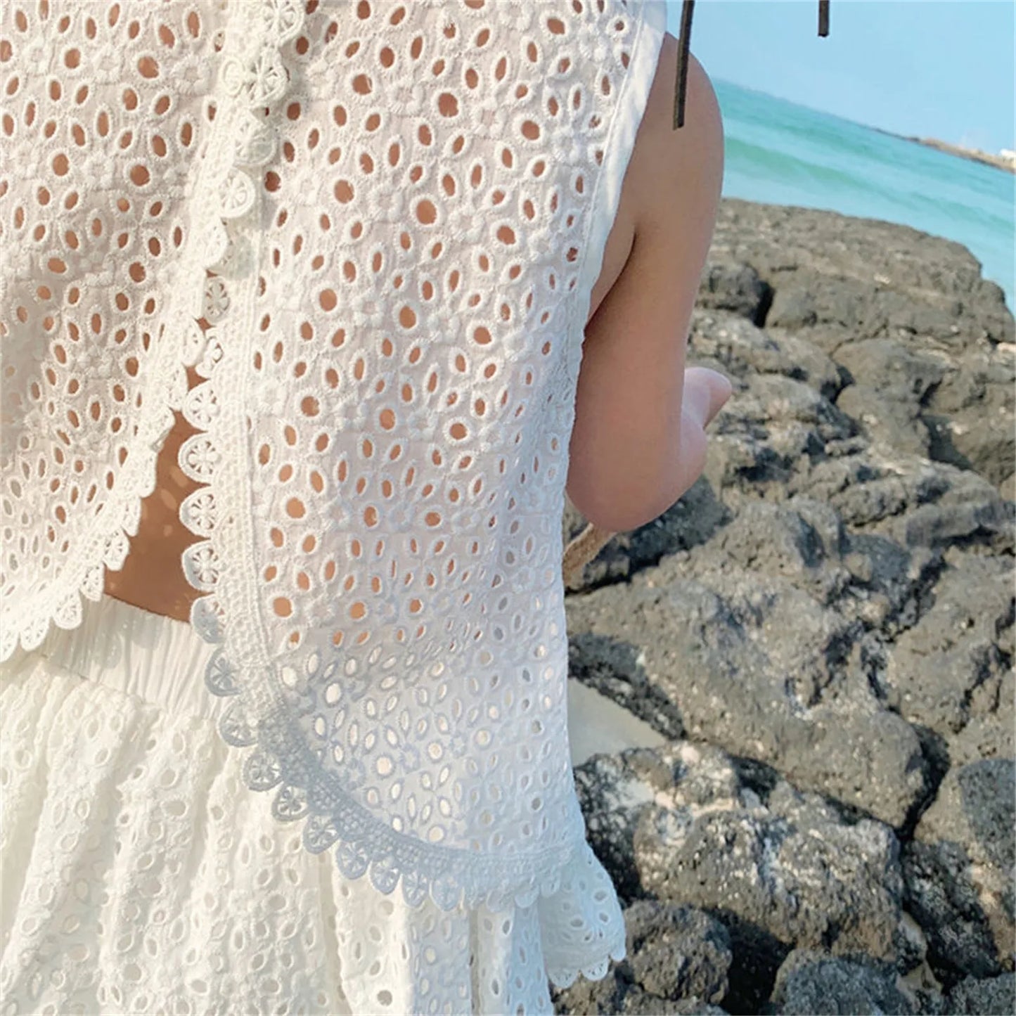Girls Hollow Lace Suit