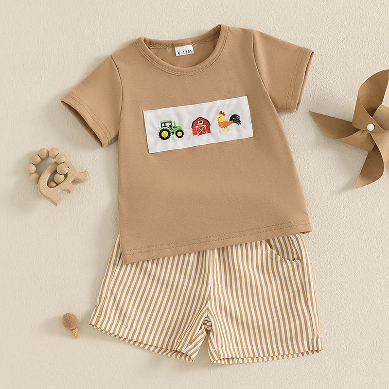 Cute Baby Boy Embroidery Shorts Set