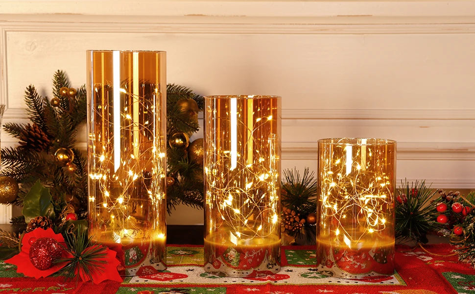 3Pcs Glass Flameless Candles with 8-Key Remote Control