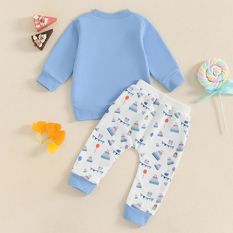 Birthday Set Long Sleeve Top with Cake Print Pants