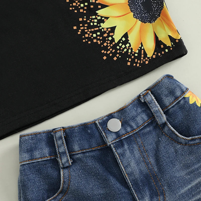 Cold Shoulder Shirt with Jean Shorts 2 Piece