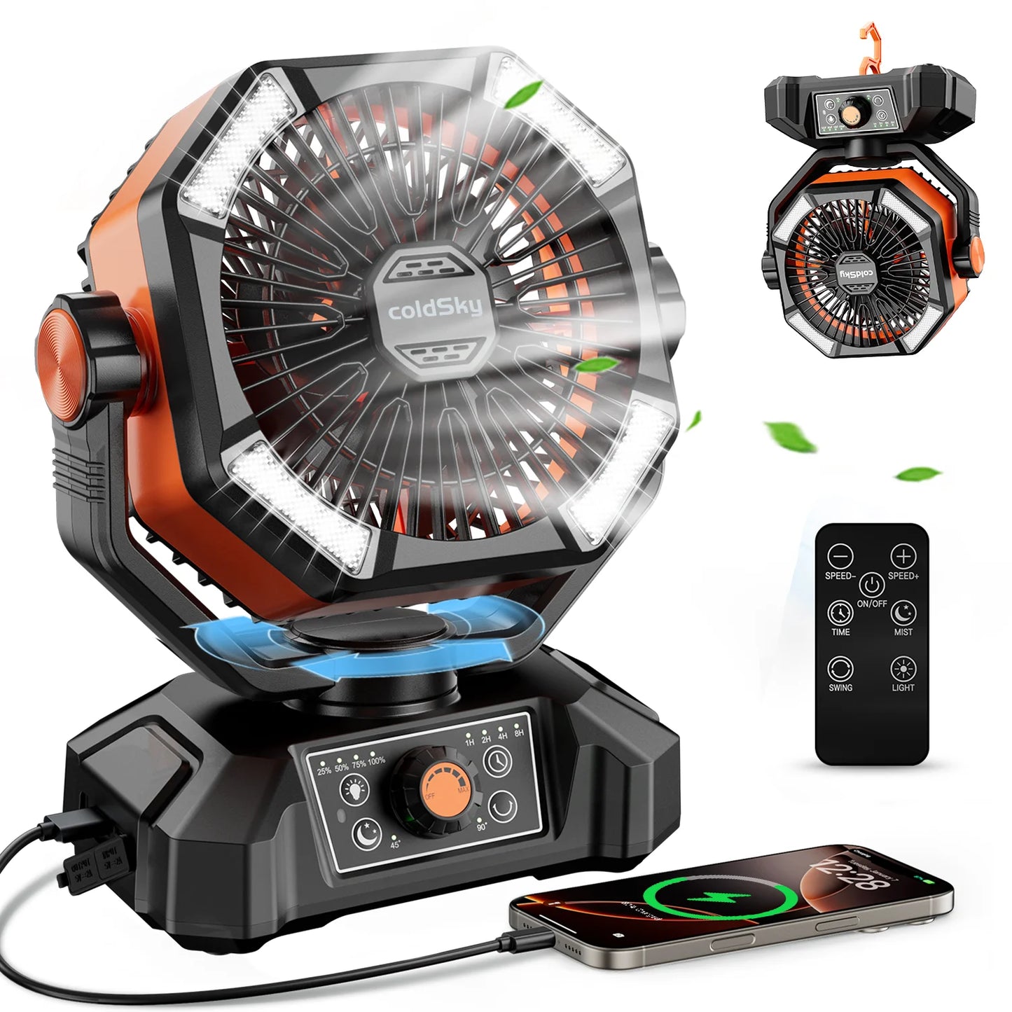 Battery Camping Fan with 4 LED Lantern