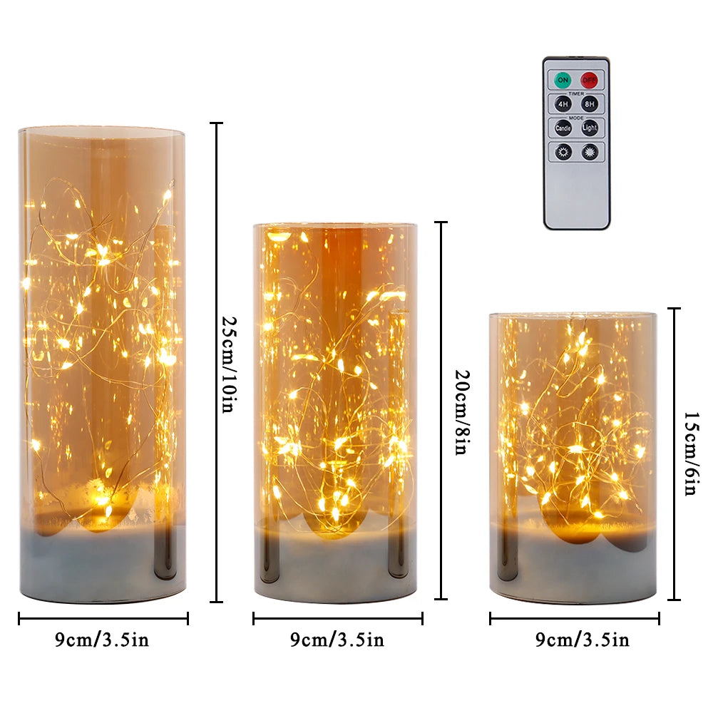 3Pcs Glass Flameless Candles with 8-Key Remote Control