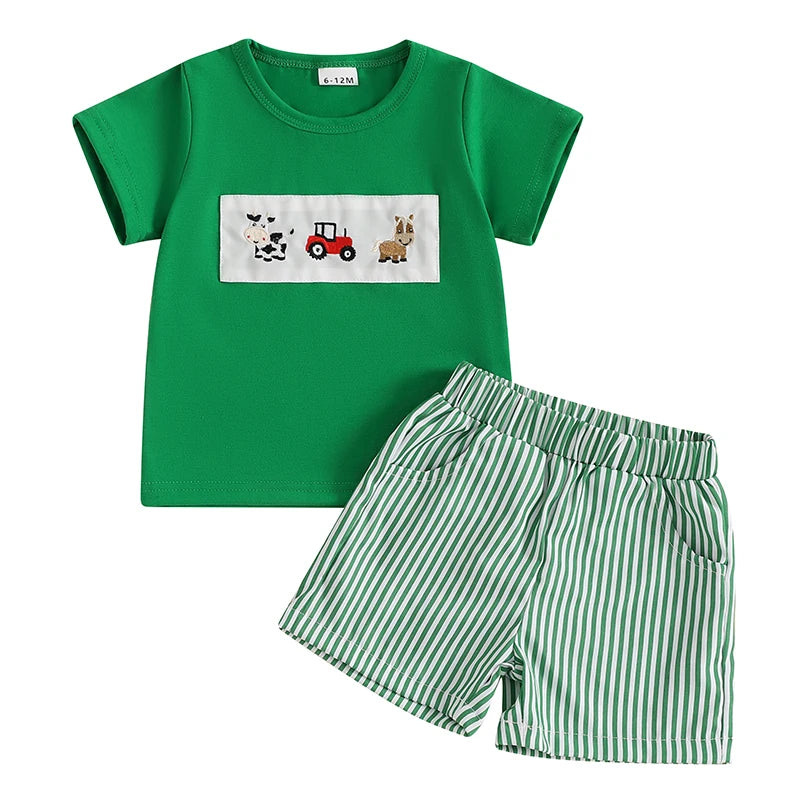 Cute Baby Boy Embroidery Shorts Set