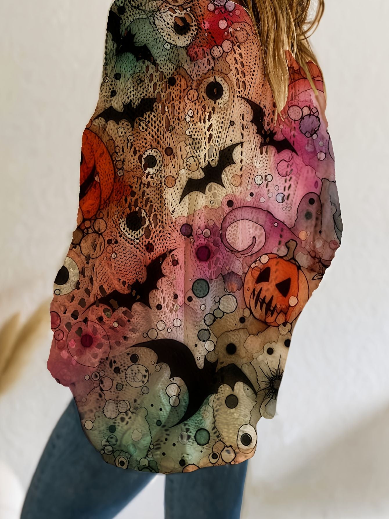 Bat & Pumpkin Print Casual Blouse for Halloween