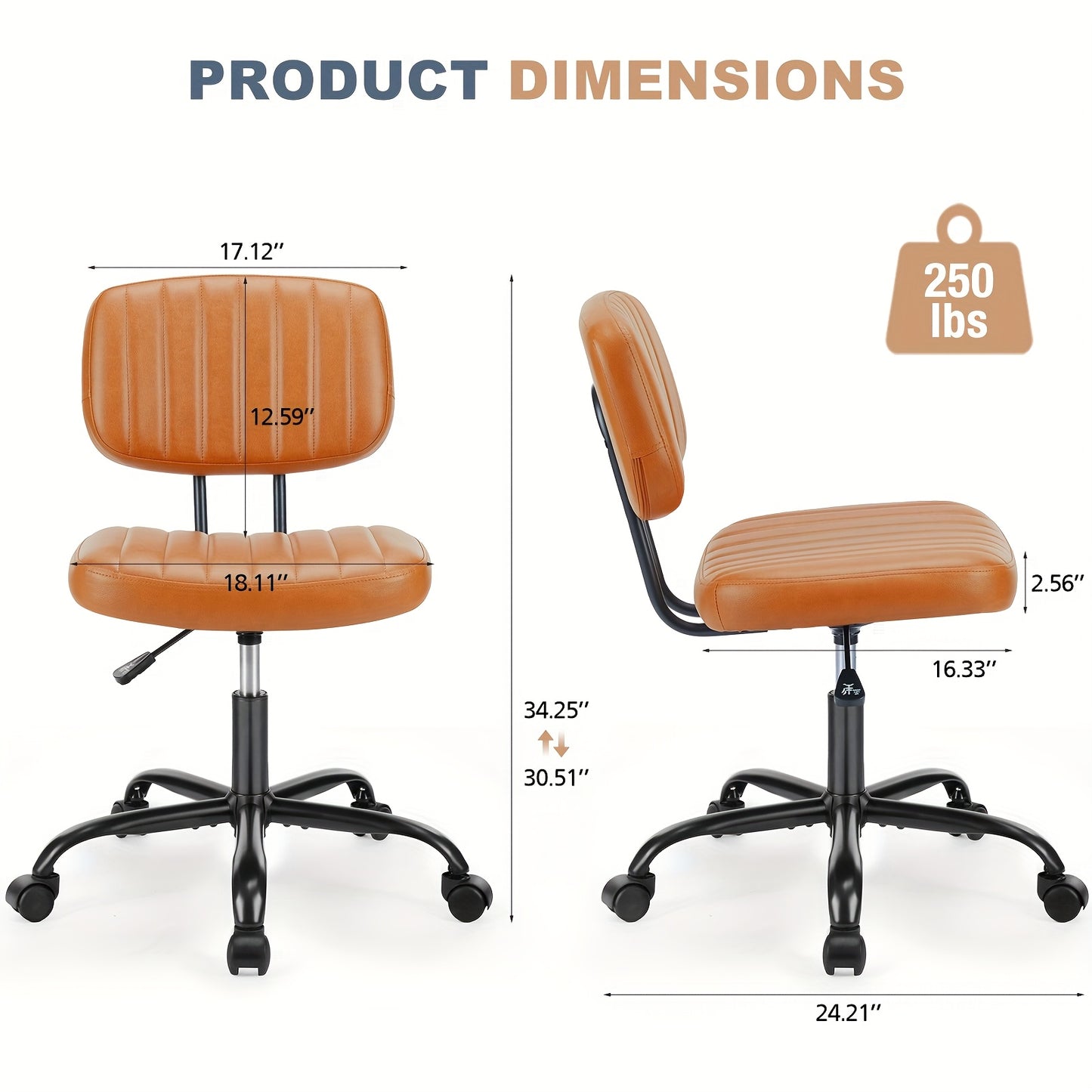 Ergonomic Adjustable Height 360° Swivel Armless Chair