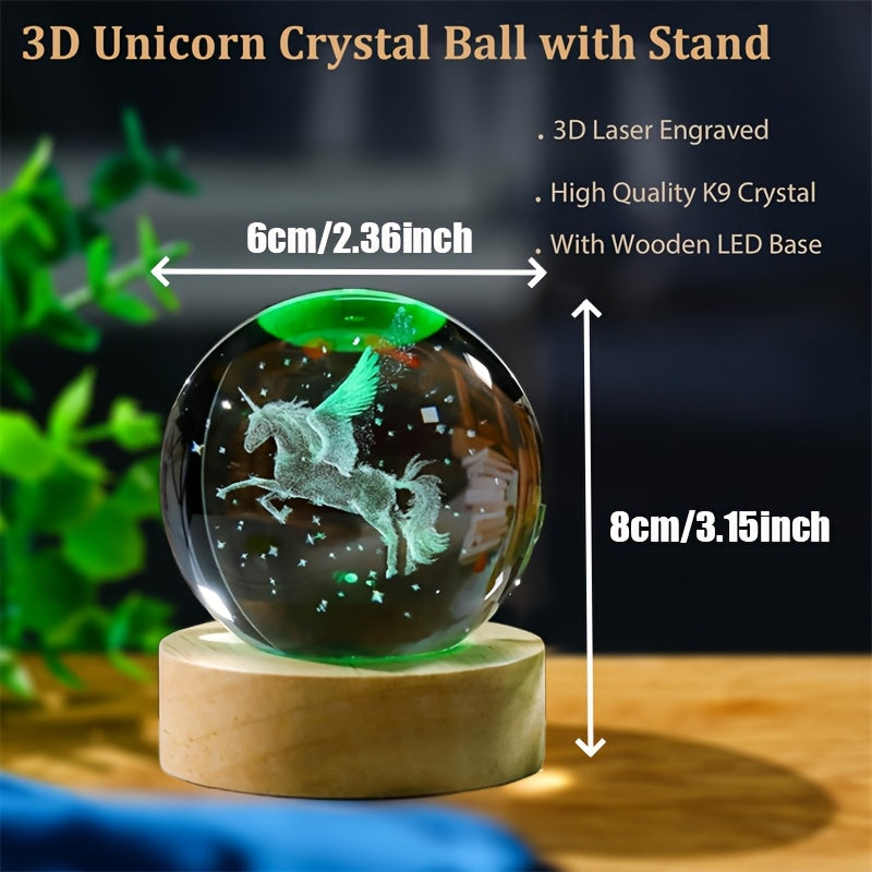 Engraved Unicorn Figurine Crystal Ball Night Light