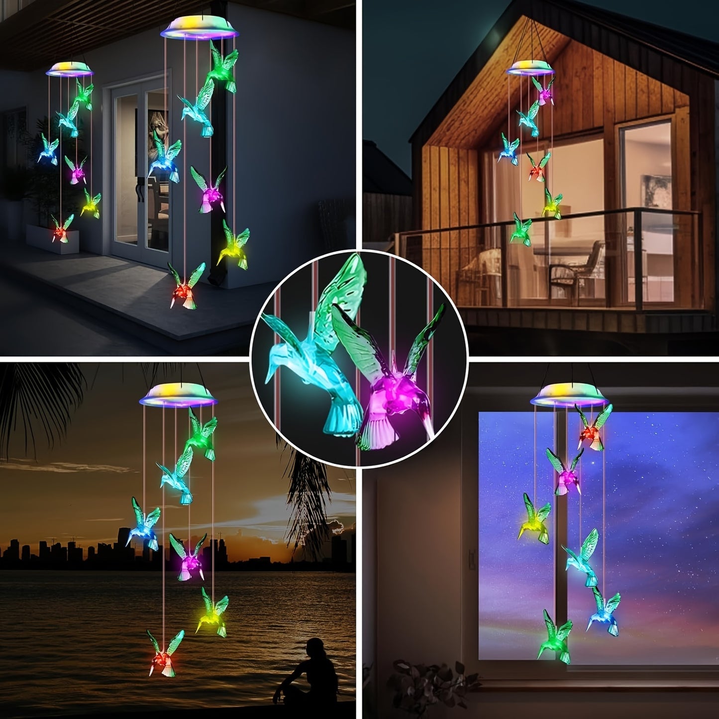 Color Changing Solar Hummingbird Wind Chime