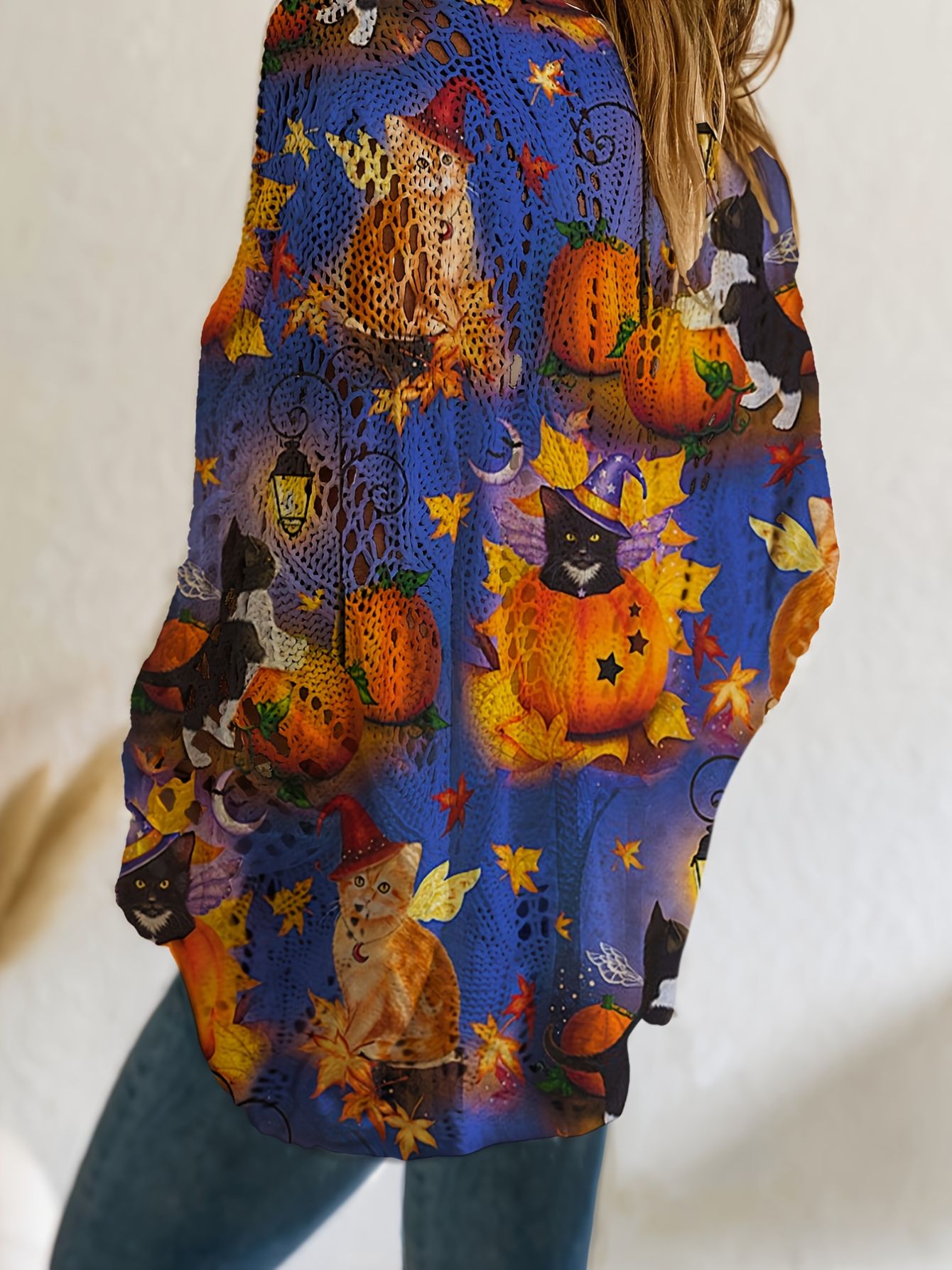 Bat & Pumpkin Print Casual Blouse for Halloween