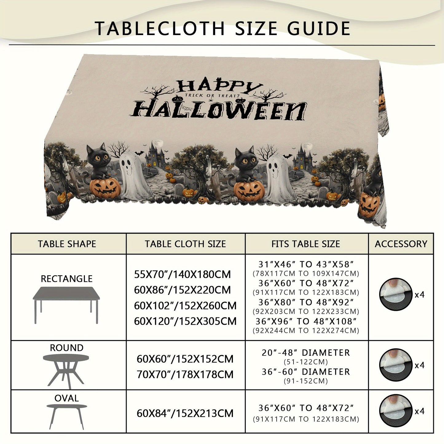 Vintage Halloween Tablecloth Round/Rectangle/Oval