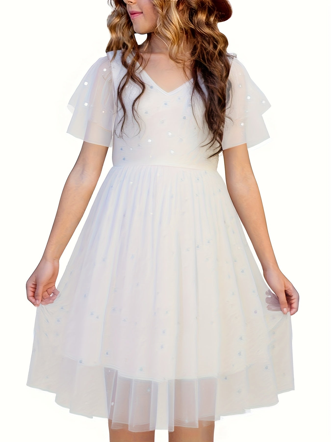 Girls Tulle Dress Flutter Sleeve