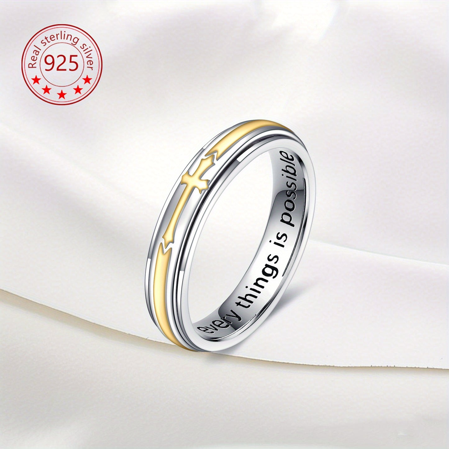 Cross Spinner Ring 925 Sterling Silver